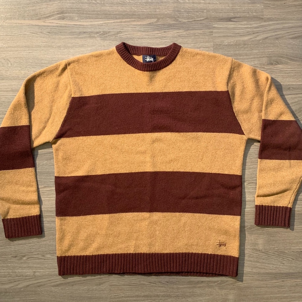 STUSSY Striped Sweater, 100% Wool, US Large
